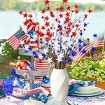 obbsie 6pcs Patriotic Artificial Berry Stems, 23.6“ Red Blue White Pip Stars Picks 4th of July Table Centerpiece for Home Independence Day Memorial Day Party Office Decorations