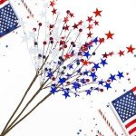 obbsie 6pcs Patriotic Artificial Berry Stems, 23.6“ Red Blue White Pip Stars Picks 4th of July Table Centerpiece for Home Independence Day Memorial Day Party Office Decorations