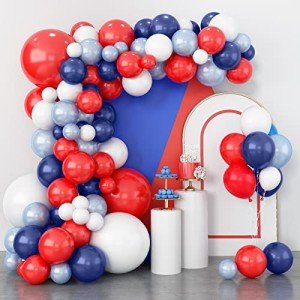 Red Blue White Balloons Arch Garland for Baseball Party Decorations Labor Nautical Balloons Navy Pearl Light Blue Latex Balloon for Superhero Birthday Britain Sporting 4th of July Independence Day