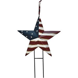 American Flag Garden Statue, Patriotic Metal American Flag Star Garden Stakes, Metal Outdoor Yard Decor, Americana Star Yard Lawn Stake for 4th of July Memorial Day Outdoor Patriotic Decoration