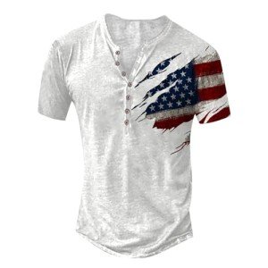 American Flag Shirts for Men Sales Retro Distressed Patriotic Graphic Short Sleeve Button-Down T-Shirt 4th of July 1776 Novelty Funny Independence Day T-Shirt V Neck Casual Summer Henley Shirts