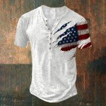 American Flag Shirts for Men Sales Retro Distressed Patriotic Graphic Short Sleeve Button-Down T-Shirt 4th of July 1776 Novelty Funny Independence Day T-Shirt V Neck Casual Summer Henley Shirts