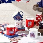 Mumufy 9 Pcs 4th of July Coffee Mugs 12 oz Patriotic Enamel Mug Independence Day Outdoor Camper Coffee Cup American Sign Red White Blue Camping Tea Cup for Memorial Day Party Campfire Gift