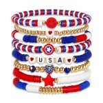 ecozran Patriotic USA Bracelets,Red White and Blue Handmade Jewelry, 4th of July Outfit, USA Patriotic Stackable Rainbow Beaded Stretch Bracelets，Elastic Layering Friendship Jewelry (4th of july-4)