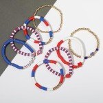 ecozran Patriotic USA Bracelets,Red White and Blue Handmade Jewelry, 4th of July Outfit, USA Patriotic Stackable Rainbow Beaded Stretch Bracelets，Elastic Layering Friendship Jewelry (4th of july-4)
