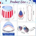 4th of July USA Flag Patriotic Party Accessories Include Independence Day American Flag Sun Visor Sunglasses Earrings Patriotic Bead Necklaces for USA Patriotic Party Favors Supplies Decor