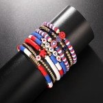 ecozran Patriotic USA Bracelets,Red White and Blue Handmade Jewelry, 4th of July Outfit, USA Patriotic Stackable Rainbow Beaded Stretch Bracelets，Elastic Layering Friendship Jewelry (4th of july-4)