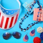 4th of July USA Flag Patriotic Party Accessories Include Independence Day American Flag Sun Visor Sunglasses Earrings Patriotic Bead Necklaces for USA Patriotic Party Favors Supplies Decor