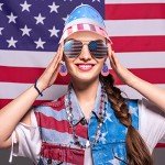 4th of July USA Flag Patriotic Party Accessories Include Independence Day American Flag Sun Visor Sunglasses Earrings Patriotic Bead Necklaces for USA Patriotic Party Favors Supplies Decor
