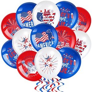 Lewtemi 48 Pieces 4th of July Balloons Decorations Patriotic Independence Day American Flags Party Balloons Blue Red White Decor for Fourth of July Memorial Day, USA Patriotic Party Decor (Simple)