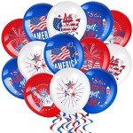 Lewtemi 48 Pieces 4th of July Balloons Decorations Patriotic Independence Day American Flags Party Balloons Blue Red White Decor for Fourth of July Memorial Day, USA Patriotic Party Decor (Simple)