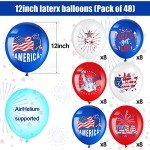 Lewtemi 48 Pieces 4th of July Balloons Decorations Patriotic Independence Day American Flags Party Balloons Blue Red White Decor for Fourth of July Memorial Day, USA Patriotic Party Decor (Simple)