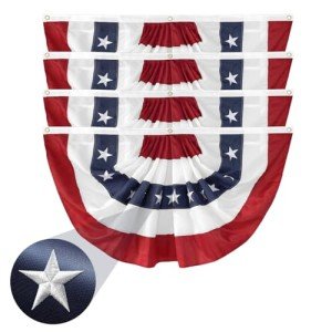 4Pack American Bunting Flags 2x4Ft USA Pleated Fan Flag 4th of July Patriotic Decorations Flag Embroidered Stars & Sewn Stripes Canvas Header Brass Grommets Decor Outside Porch Garden