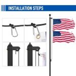 Flag Pole Kit 25FT, 12 Gauge 1.8mm Thickness Heavy Duty Flag Poles with 3x5 American Flag, Black Flag pole for Outdoor House In Ground, Extra Thick Flagpoles Suitable for Yard and Garden