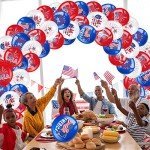 Lewtemi 48 Pieces 4th of July Balloons Decorations Patriotic Independence Day American Flags Party Balloons Blue Red White Decor for Fourth of July Memorial Day, USA Patriotic Party Decor (Simple)
