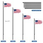 Flag Pole Kit 25FT, 12 Gauge 1.8mm Thickness Heavy Duty Flag Poles with 3x5 American Flag, Black Flag pole for Outdoor House In Ground, Extra Thick Flagpoles Suitable for Yard and Garden