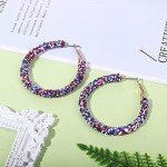 Glittering 4th of July Hoop Earrings Large Independence Day Earrings Shiny Sequins Circle Red White Blue Earrings for Women Patriotic Activity Jewelry Gifts