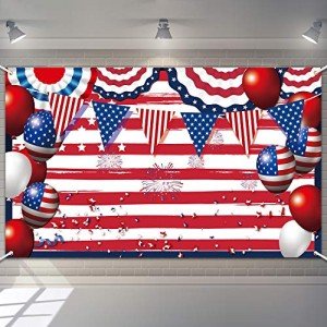 Blulu Memorial Day Backdrop Banner Patriotic Background 4th of July Independence Day Decorations American Flag Patriotic Sign Backdrop Prop Stars Stripes Background Party Supplies 6.1 x 3.6 ft