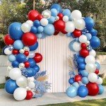 Red Blue White Balloon Garland - Double Stuffed Royal Blue Red Balloons Pearl White Sand Pastel Latex Arch Kit for Birthday 4th of July Graduation Wedding Nautical Patriotic Party Decorations