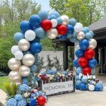Red Blue White Balloon Garland - Double Stuffed Royal Blue Red Balloons Pearl White Sand Pastel Latex Arch Kit for Birthday 4th of July Graduation Wedding Nautical Patriotic Party Decorations