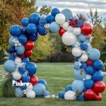 Red Blue White Balloon Garland - Double Stuffed Royal Blue Red Balloons Pearl White Sand Pastel Latex Arch Kit for Birthday 4th of July Graduation Wedding Nautical Patriotic Party Decorations
