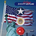 Jetlifee American Flag Pole Kit, Including 100% Polyester US Flag, 6 Ft Aluminum Silver No Tangle Spinning Pole and 2-Position Flag Pole Bracket (3 by 5 Ft Flag with Flagpole Kit)