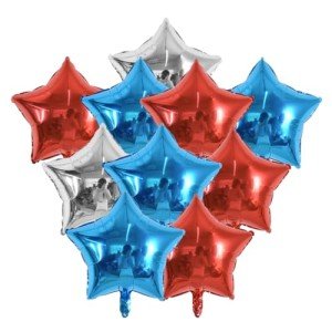 TONIFUL 24Pcs 18 Inch Red Blue Silver Star Balloons 4th of July Balloons Patriotic Star Shape Foil Balloons for Patriotic Party Supplies Independence Day Labor Day Birthday Party Decoration