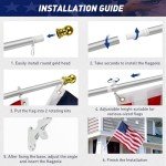 Jetlifee American Flag Pole Kit, Including 100% Polyester US Flag, 6 Ft Aluminum Silver No Tangle Spinning Pole and 2-Position Flag Pole Bracket (3 by 5 Ft Flag with Flagpole Kit)