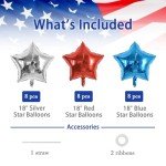 TONIFUL 24Pcs 18 Inch Red Blue Silver Star Balloons 4th of July Balloons Patriotic Star Shape Foil Balloons for Patriotic Party Supplies Independence Day Labor Day Birthday Party Decoration