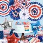 TONIFUL 24Pcs 18 Inch Red Blue Silver Star Balloons 4th of July Balloons Patriotic Star Shape Foil Balloons for Patriotic Party Supplies Independence Day Labor Day Birthday Party Decoration