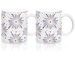 Whaline 2Pcs Patriotic Mug 4th of July Ceramic Drinking Cup Red Blue Firework Stars Coffee Mug for Independence Day Party Table Centerpieces Gift