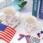 Whaline 2Pcs Patriotic Mug 4th of July Ceramic Drinking Cup Red Blue Firework Stars Coffee Mug for Independence Day Party Table Centerpieces Gift