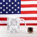 Whaline 2Pcs Patriotic Mug 4th of July Ceramic Drinking Cup Red Blue Firework Stars Coffee Mug for Independence Day Party Table Centerpieces Gift