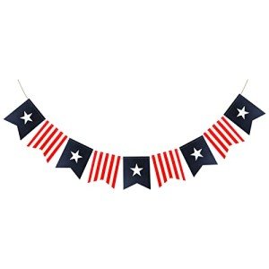 6ft Patriotic Burlap Banner DecorSea July 4 th Decor Burlap Banner USA Bunting American Flag Banners Garlands for Independence Day Decorations (New Square)