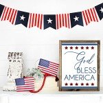 6ft Patriotic Burlap Banner DecorSea July 4 th Decor Burlap Banner USA Bunting American Flag Banners Garlands for Independence Day Decorations (New Square)