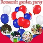 TecUnite 100 Pcs Red White Blue Latex Balloons 15.7 Inch Colorful Round Balloons for 4th of July Decorations Independence Day Patriotic Wedding Birthday Party Decoration