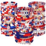 Landical 64 Pieces 4th of July Beaded Bracelets Patriotic Red White and Blue Bracelets American Flag USA Stackable Clay Stretch Friendship Beaded Jewelry Outfits for Women Accessories