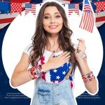 Landical 64 Pieces 4th of July Beaded Bracelets Patriotic Red White and Blue Bracelets American Flag USA Stackable Clay Stretch Friendship Beaded Jewelry Outfits for Women Accessories