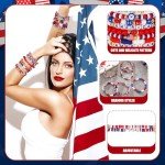 Landical 64 Pieces 4th of July Beaded Bracelets Patriotic Red White and Blue Bracelets American Flag USA Stackable Clay Stretch Friendship Beaded Jewelry Outfits for Women Accessories
