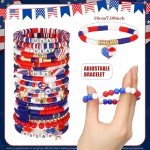 Landical 64 Pieces 4th of July Beaded Bracelets Patriotic Red White and Blue Bracelets American Flag USA Stackable Clay Stretch Friendship Beaded Jewelry Outfits for Women Accessories
