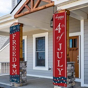 ORIENTAL CHERRY 4th of July Decor - Patriotic Decorations - Red, White, and Blue Banner - 14" x 72" - Weather Resistant - 2 Pack
