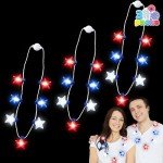 JOYIN 3 PCS 4th of July LED Necklaces, Patriotic Light up Necklace with Stars Red White and Blue Accessories in 6 Different Flicker Modes for 4th of July Party Favors, Memorial Day,Independence Day