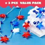 JOYIN 3 PCS 4th of July LED Necklaces, Patriotic Light up Necklace with Stars Red White and Blue Accessories in 6 Different Flicker Modes for 4th of July Party Favors, Memorial Day,Independence Day
