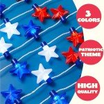 JOYIN 3 PCS 4th of July LED Necklaces, Patriotic Light up Necklace with Stars Red White and Blue Accessories in 6 Different Flicker Modes for 4th of July Party Favors, Memorial Day,Independence Day