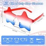 4th of July Star Glasses 12 Pairs Fourth of July Party Favors Red Blue White American Flag Sunglasses for Kids Women Independence Day Gifts Patriotic Sunglasses for Pool Party in USA Decorations