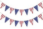 Uniwish Pre-Strung Happy 4th of July American Flag Banner, Red White Blue Stars and Stripes Pennant for Patriotic Party Decorations, USA Flag Hanging Bunting Party Favors