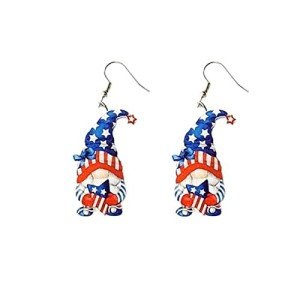 Acrylic Patriotic Earrings American Flag Printed Earring Sunflower Butterfly Gnome Independence Day Drop Dangle Earring for Women 4th of July Jewelry Gift-gnome