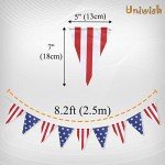 Uniwish Pre-Strung Happy 4th of July American Flag Banner, Red White Blue Stars and Stripes Pennant for Patriotic Party Decorations, USA Flag Hanging Bunting Party Favors