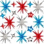 AxiyanX 18pcs Red White And Blue Balloons,22/10 Inch Foil Mylar Starburst Balloons, 4th of July Balloon for Independence Day Patriotic Party Memorial Birthday Day Decorations (Starburst balloons)