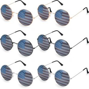 Copkim 6 Pack American Flag Sunglasses Round Shaped Patriotic USA Sunglasses Independence Day Party Favors for Men Women 4th of July Decoration